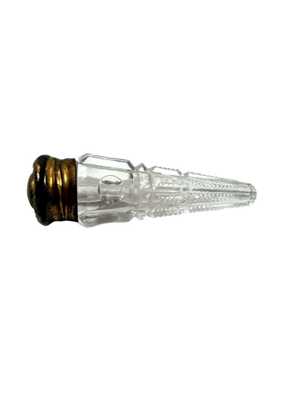 19th Century Victorian Cut Glass Scent Bottle Brass Cap 2.75" x 0.75" Perfume